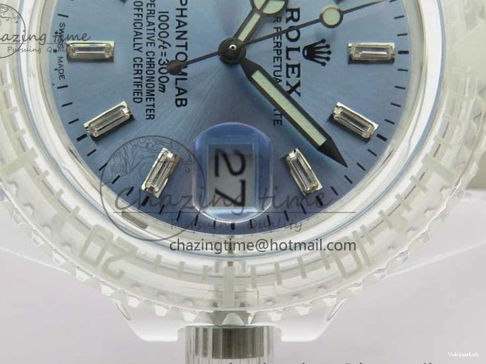 Best Phantomlab Edition 3AF White Dial Submariner VR3135 on Strap Rubber Blue Transparent Light 1109